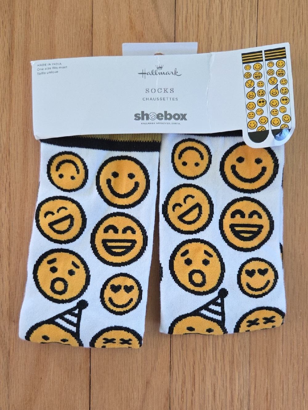 Hallmark White Crew Socks with Yellow Emoji Faces